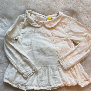 Mini Boden Cream Peplum Blouse with Peter Pan Collar